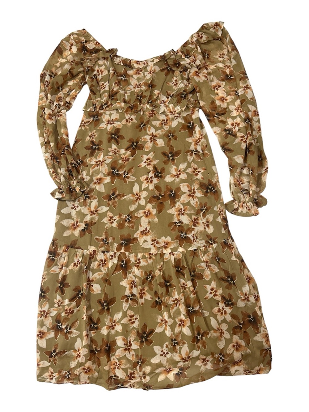 Lumiere brown hues Floral Ruffle Tiered Dress Sz M